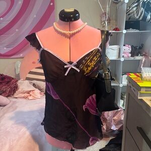 Sheer Black and Purple Floral Camisole